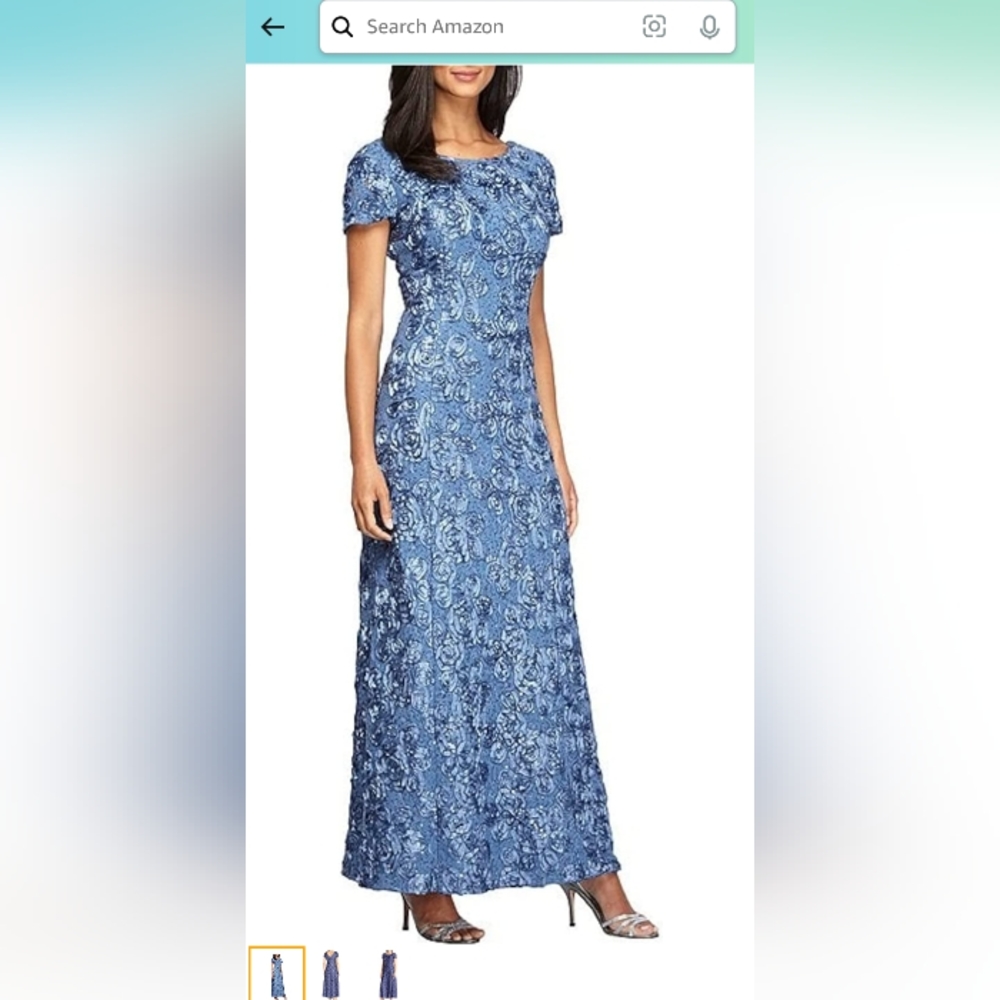 Alex evenings women's long rosette lace cap sleeve gown